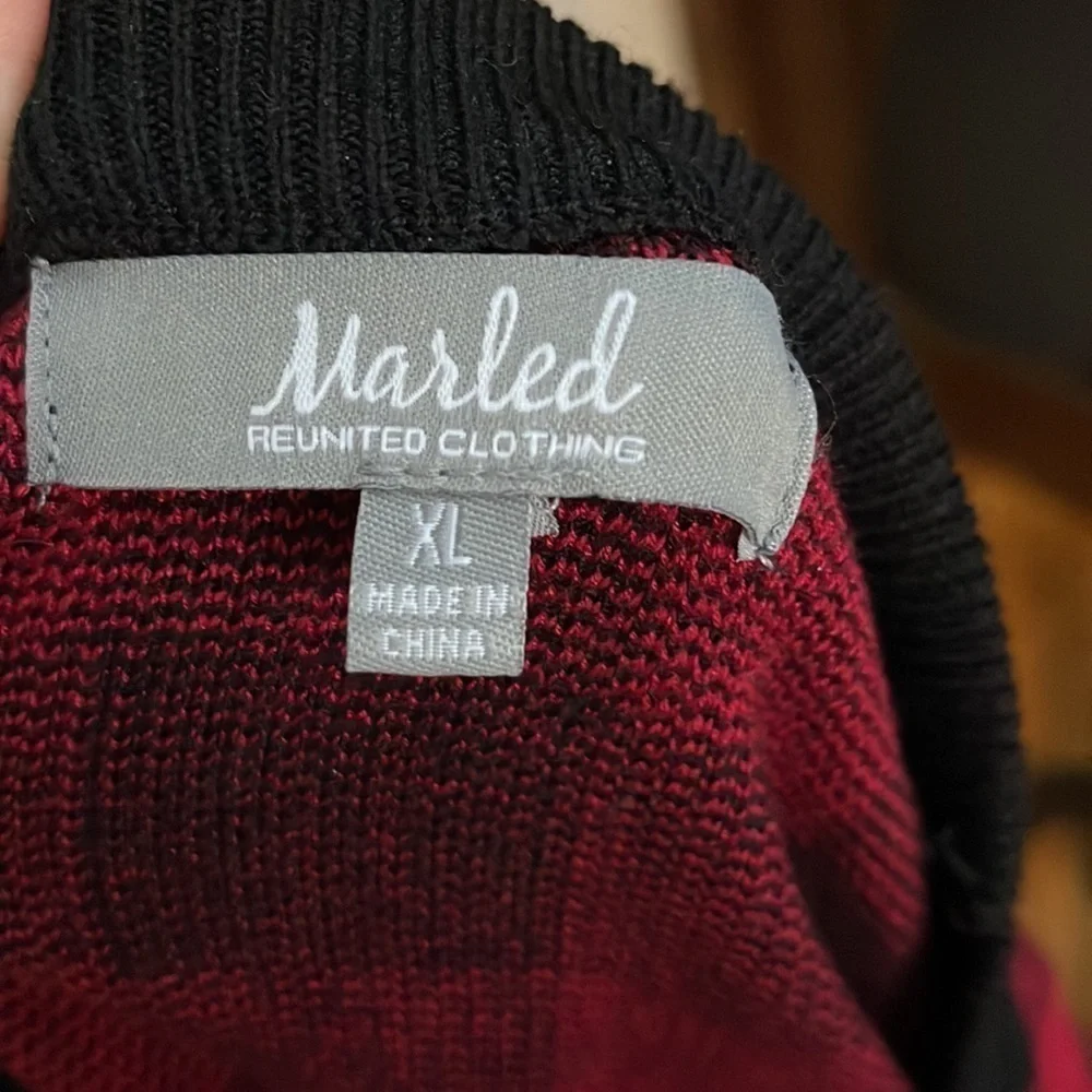 Marled red and black checker sweater